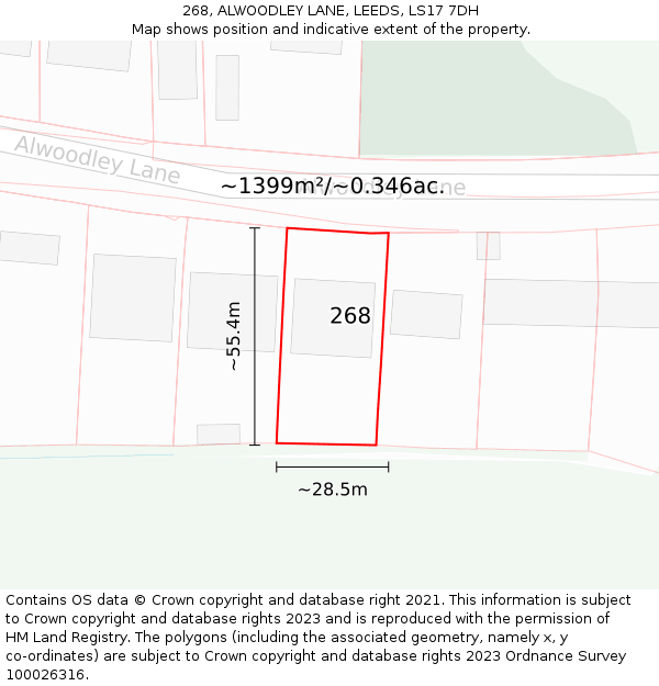 268, ALWOODLEY LANE, LEEDS, LS17 7DH: Plot and title map