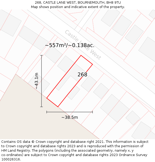 268, CASTLE LANE WEST, BOURNEMOUTH, BH8 9TU: Plot and title map