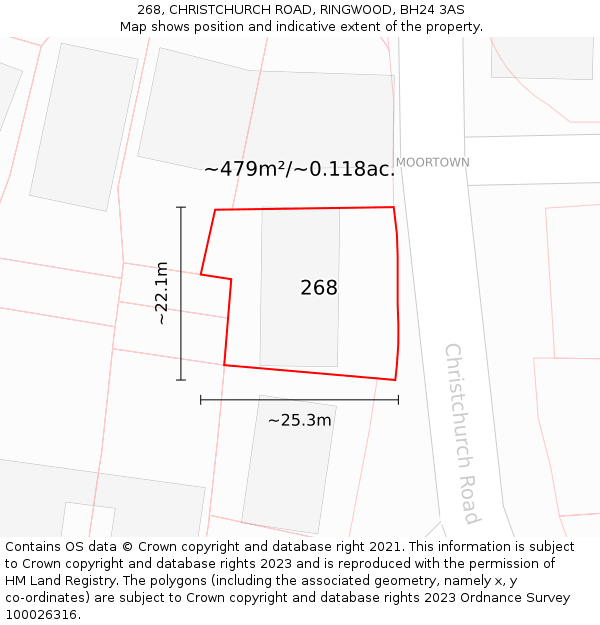 268, CHRISTCHURCH ROAD, RINGWOOD, BH24 3AS: Plot and title map