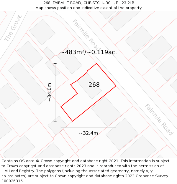 268, FAIRMILE ROAD, CHRISTCHURCH, BH23 2LR: Plot and title map