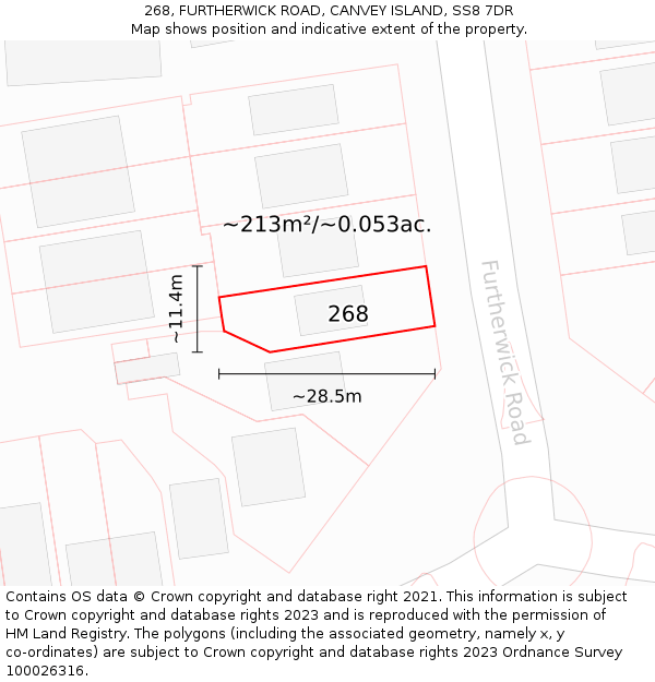 268, FURTHERWICK ROAD, CANVEY ISLAND, SS8 7DR: Plot and title map