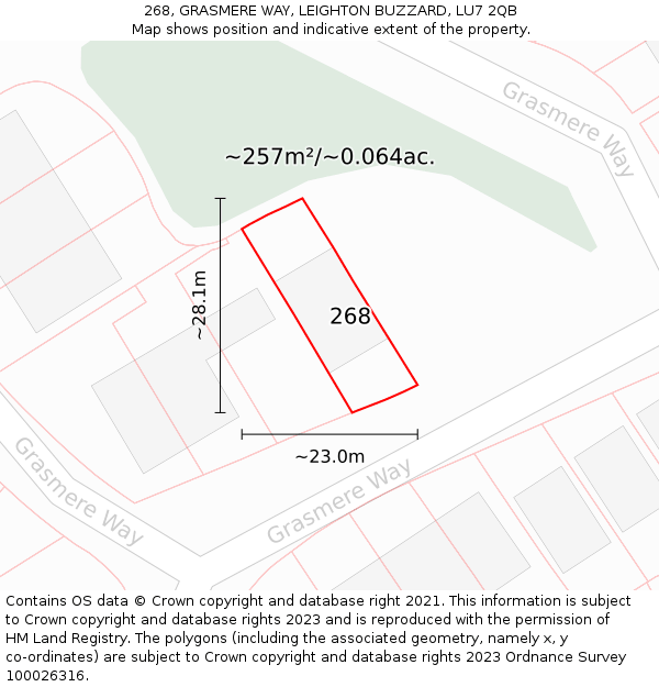 268, GRASMERE WAY, LEIGHTON BUZZARD, LU7 2QB: Plot and title map
