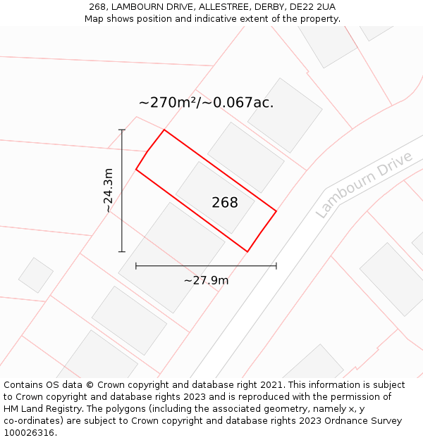 268, LAMBOURN DRIVE, ALLESTREE, DERBY, DE22 2UA: Plot and title map