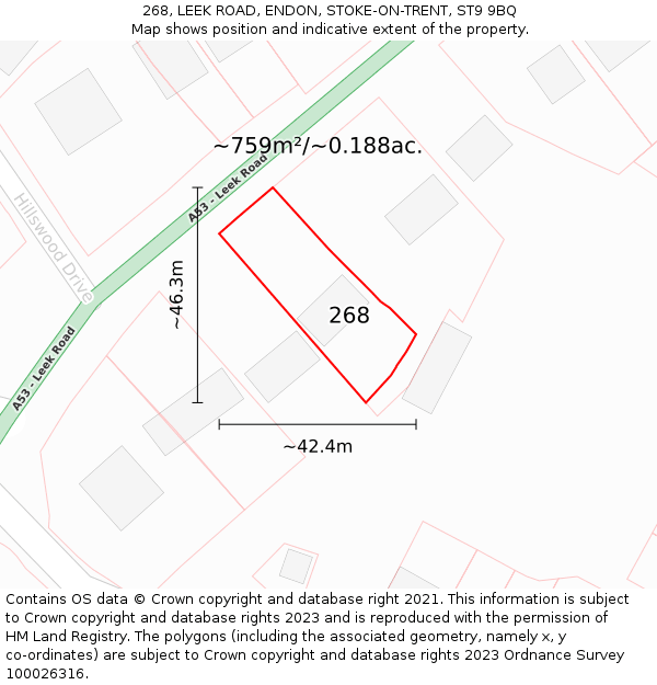 268, LEEK ROAD, ENDON, STOKE-ON-TRENT, ST9 9BQ: Plot and title map