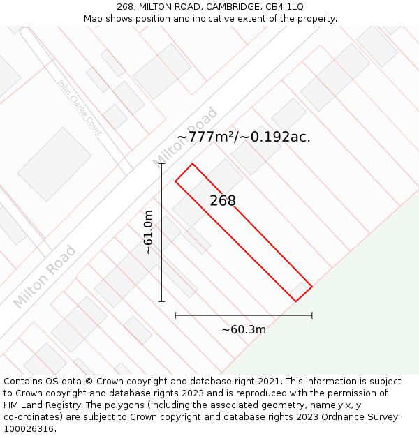 268, MILTON ROAD, CAMBRIDGE, CB4 1LQ: Plot and title map