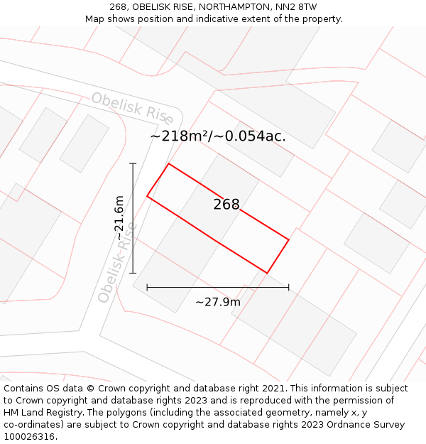 268, OBELISK RISE, NORTHAMPTON, NN2 8TW: Plot and title map
