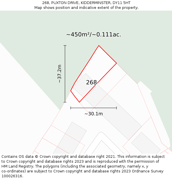 268, PUXTON DRIVE, KIDDERMINSTER, DY11 5HT: Plot and title map