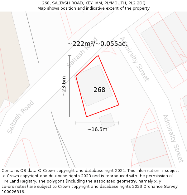 268, SALTASH ROAD, KEYHAM, PLYMOUTH, PL2 2DQ: Plot and title map