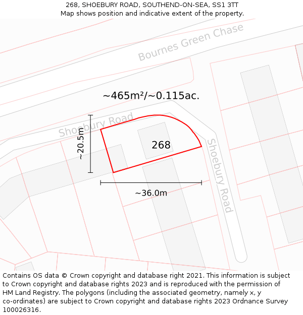 268, SHOEBURY ROAD, SOUTHEND-ON-SEA, SS1 3TT: Plot and title map