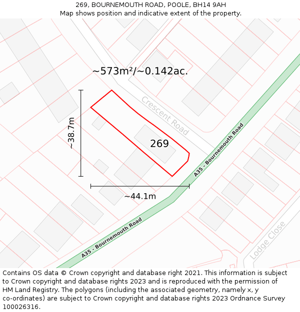 269, BOURNEMOUTH ROAD, POOLE, BH14 9AH: Plot and title map