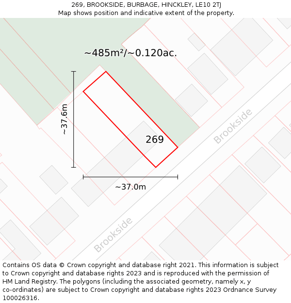 269, BROOKSIDE, BURBAGE, HINCKLEY, LE10 2TJ: Plot and title map