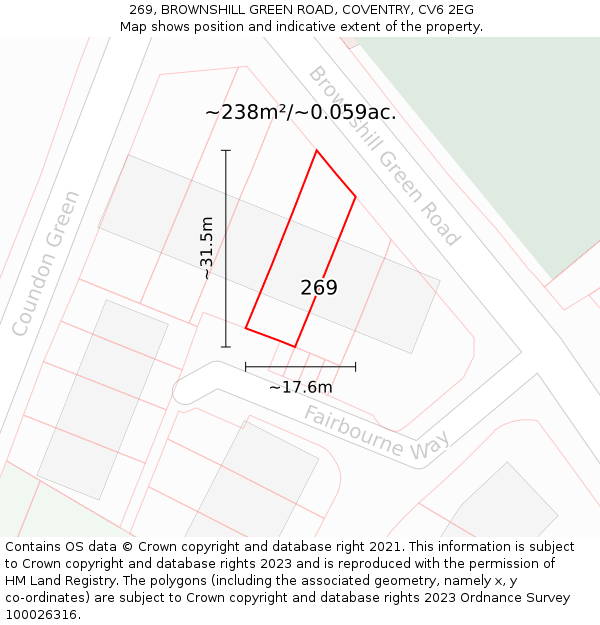 269, BROWNSHILL GREEN ROAD, COVENTRY, CV6 2EG: Plot and title map