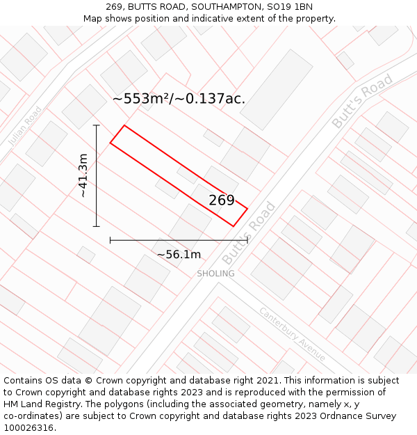 269, BUTTS ROAD, SOUTHAMPTON, SO19 1BN: Plot and title map