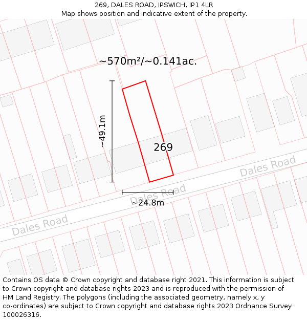 269, DALES ROAD, IPSWICH, IP1 4LR: Plot and title map