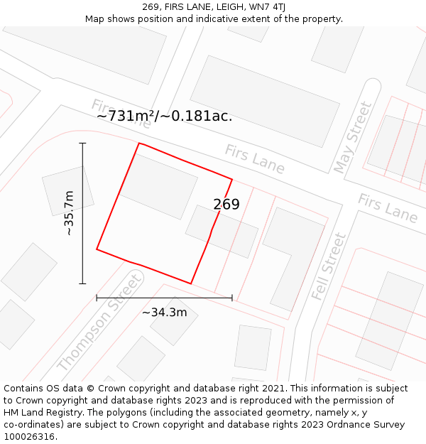 269, FIRS LANE, LEIGH, WN7 4TJ: Plot and title map