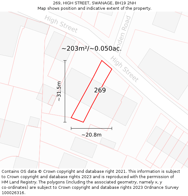 269, HIGH STREET, SWANAGE, BH19 2NH: Plot and title map