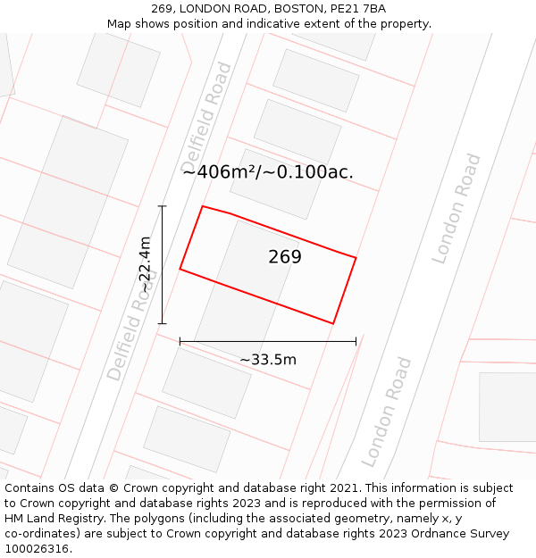 269, LONDON ROAD, BOSTON, PE21 7BA: Plot and title map
