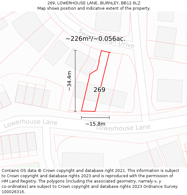 269, LOWERHOUSE LANE, BURNLEY, BB12 6LZ: Plot and title map