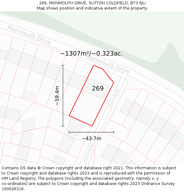 269, MONMOUTH DRIVE, SUTTON COLDFIELD, B73 6JU: Plot and title map