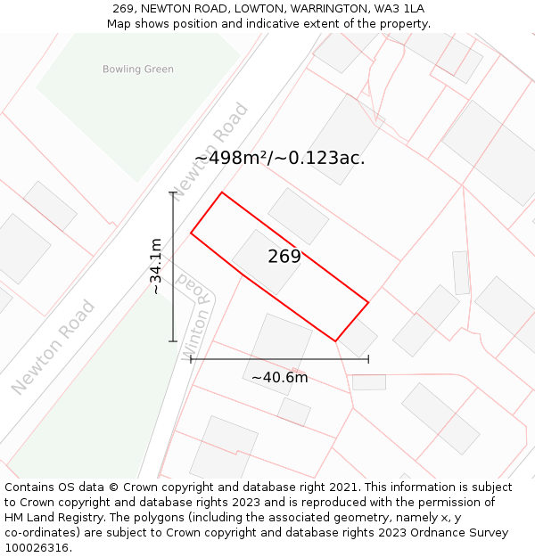 269, NEWTON ROAD, LOWTON, WARRINGTON, WA3 1LA: Plot and title map