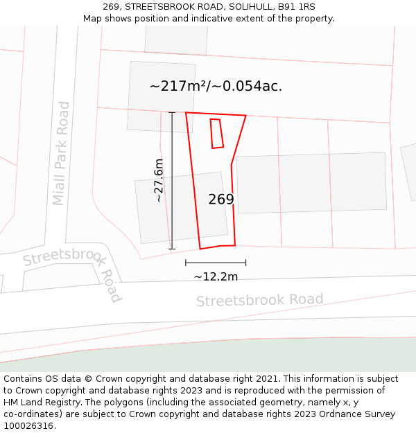 269, STREETSBROOK ROAD, SOLIHULL, B91 1RS: Plot and title map