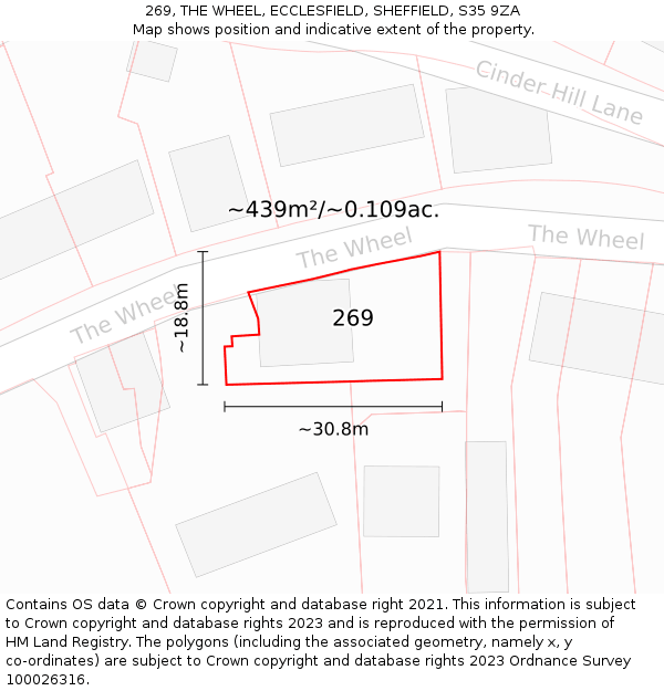 269, THE WHEEL, ECCLESFIELD, SHEFFIELD, S35 9ZA: Plot and title map