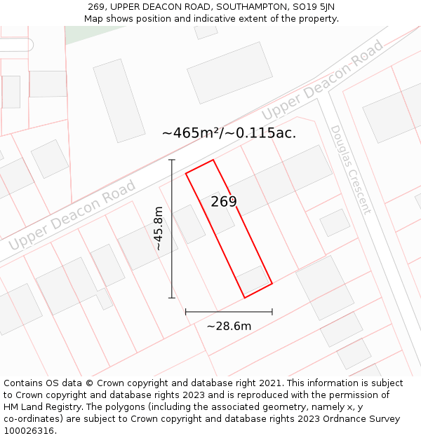 269, UPPER DEACON ROAD, SOUTHAMPTON, SO19 5JN: Plot and title map