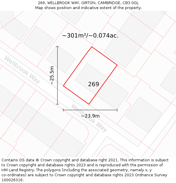 269, WELLBROOK WAY, GIRTON, CAMBRIDGE, CB3 0GL: Plot and title map