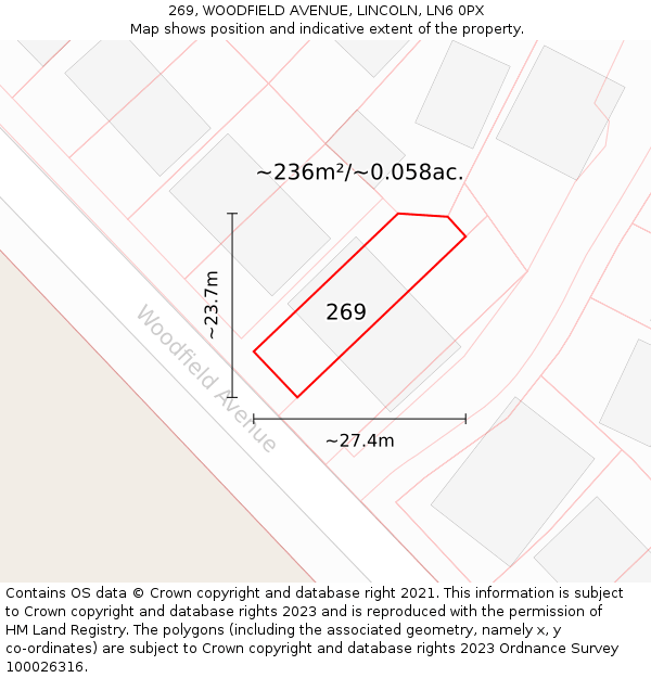 269, WOODFIELD AVENUE, LINCOLN, LN6 0PX: Plot and title map