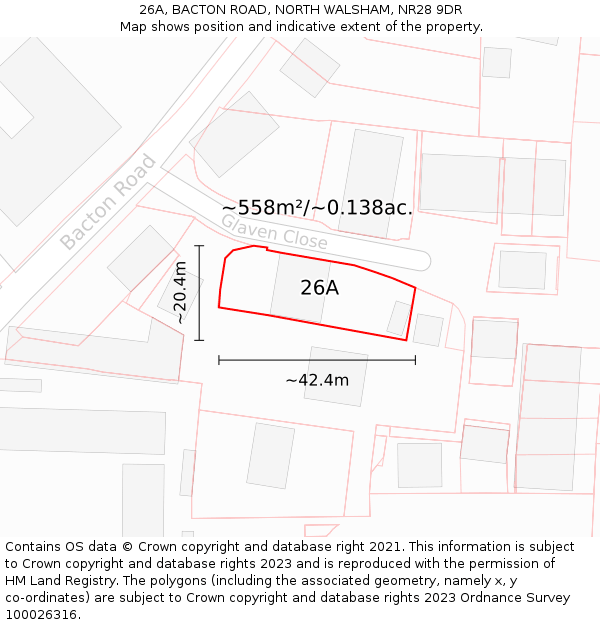 26A, BACTON ROAD, NORTH WALSHAM, NR28 9DR: Plot and title map