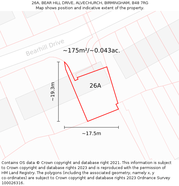 26A, BEAR HILL DRIVE, ALVECHURCH, BIRMINGHAM, B48 7RG: Plot and title map