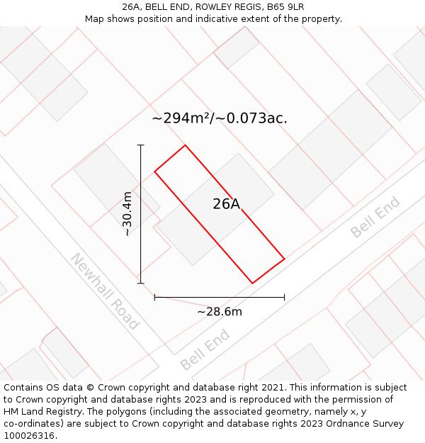 26A, BELL END, ROWLEY REGIS, B65 9LR: Plot and title map