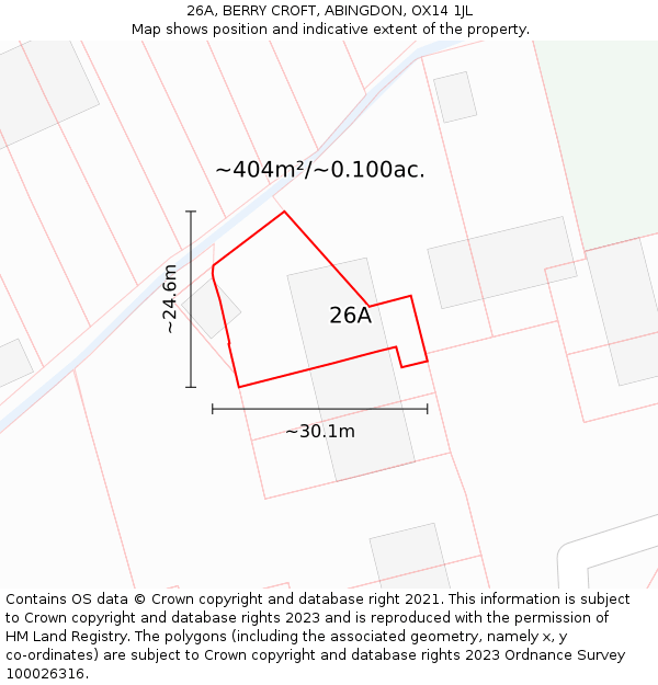26A, BERRY CROFT, ABINGDON, OX14 1JL: Plot and title map