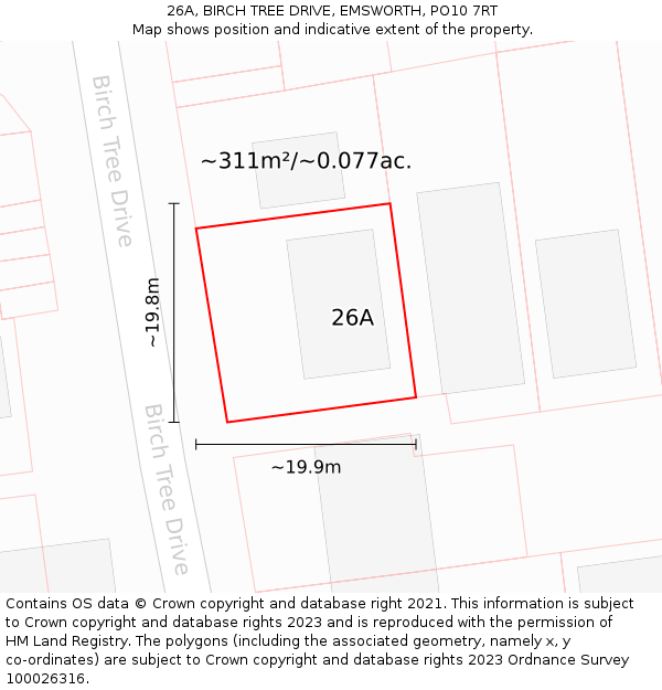 26A, BIRCH TREE DRIVE, EMSWORTH, PO10 7RT: Plot and title map