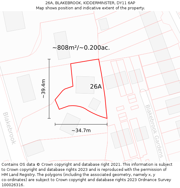 26A, BLAKEBROOK, KIDDERMINSTER, DY11 6AP: Plot and title map