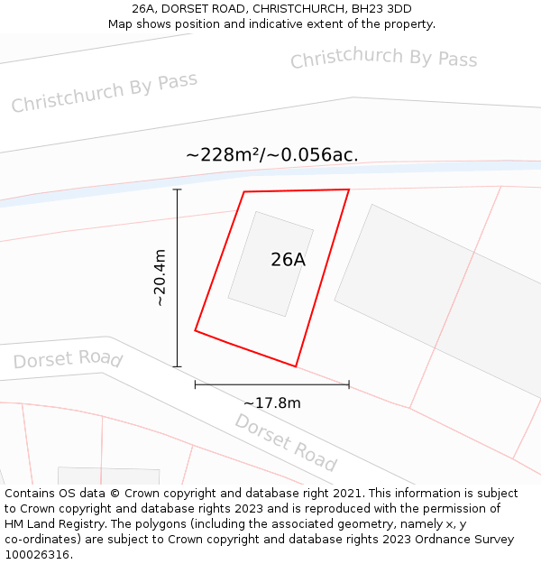 26A, DORSET ROAD, CHRISTCHURCH, BH23 3DD: Plot and title map
