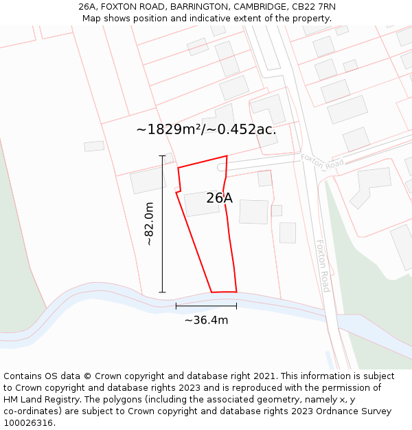 26A, FOXTON ROAD, BARRINGTON, CAMBRIDGE, CB22 7RN: Plot and title map