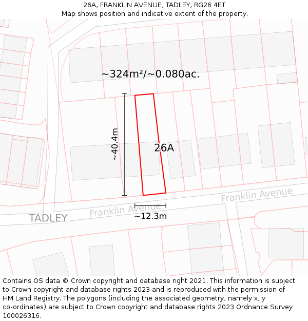 26A, FRANKLIN AVENUE, TADLEY, RG26 4ET: Plot and title map