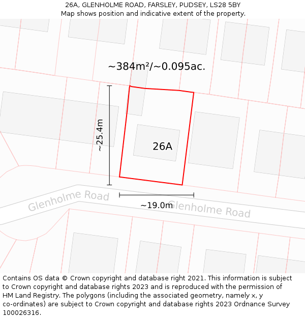 26A, GLENHOLME ROAD, FARSLEY, PUDSEY, LS28 5BY: Plot and title map