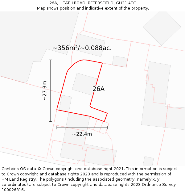 26A, HEATH ROAD, PETERSFIELD, GU31 4EG: Plot and title map
