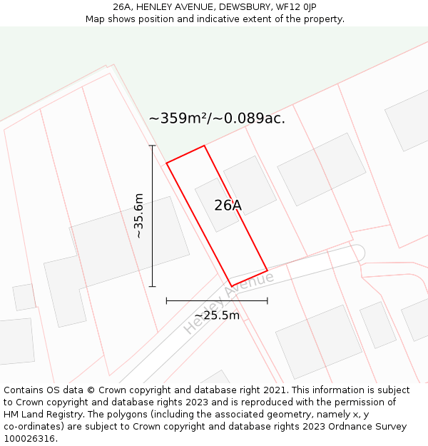 26A, HENLEY AVENUE, DEWSBURY, WF12 0JP: Plot and title map