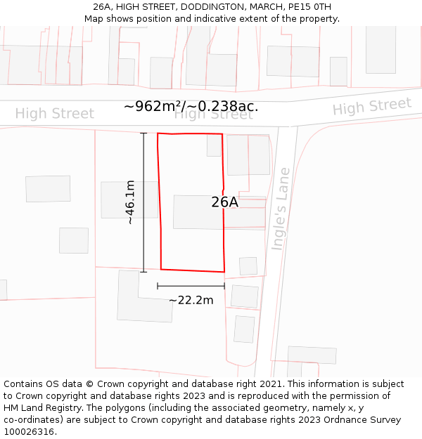 26A, HIGH STREET, DODDINGTON, MARCH, PE15 0TH: Plot and title map