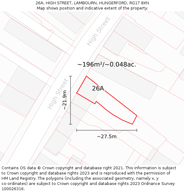 26A, HIGH STREET, LAMBOURN, HUNGERFORD, RG17 8XN: Plot and title map