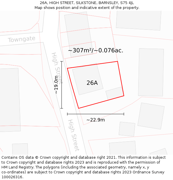 26A, HIGH STREET, SILKSTONE, BARNSLEY, S75 4JL: Plot and title map