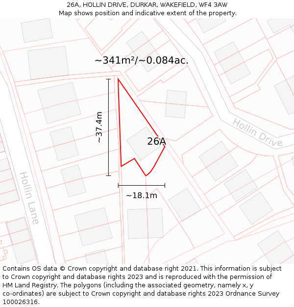 26A, HOLLIN DRIVE, DURKAR, WAKEFIELD, WF4 3AW: Plot and title map
