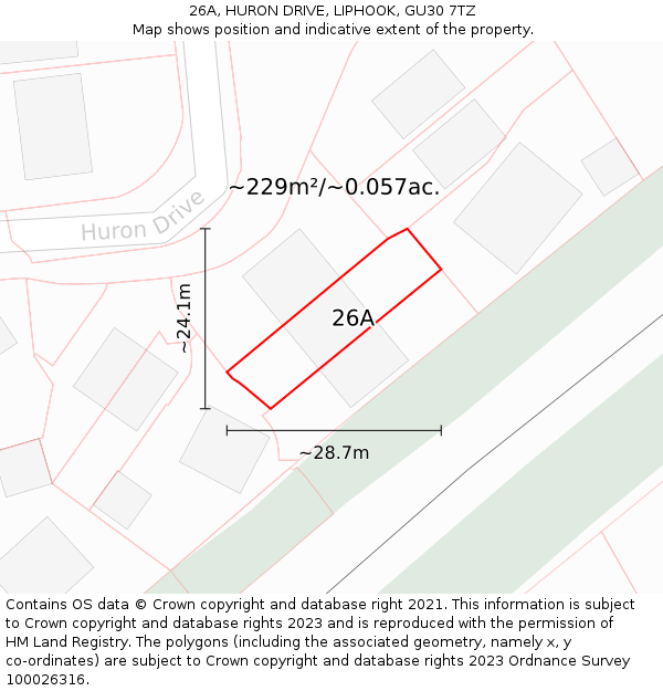 26A, HURON DRIVE, LIPHOOK, GU30 7TZ: Plot and title map