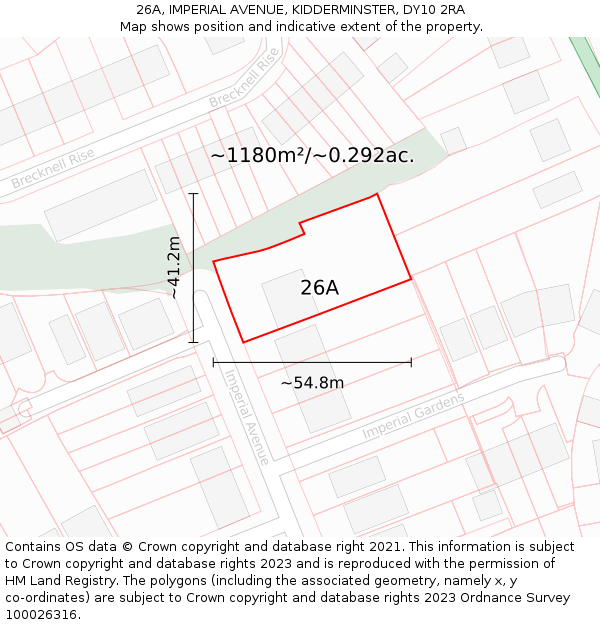26A, IMPERIAL AVENUE, KIDDERMINSTER, DY10 2RA: Plot and title map