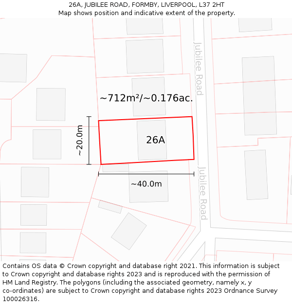26A, JUBILEE ROAD, FORMBY, LIVERPOOL, L37 2HT: Plot and title map