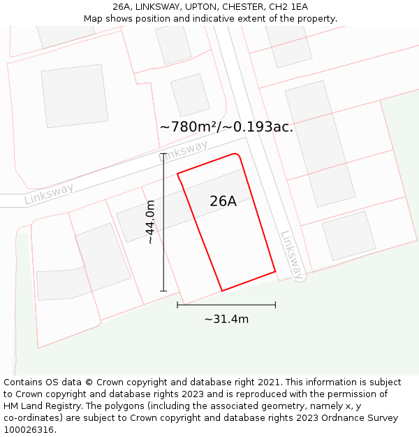 26A, LINKSWAY, UPTON, CHESTER, CH2 1EA: Plot and title map