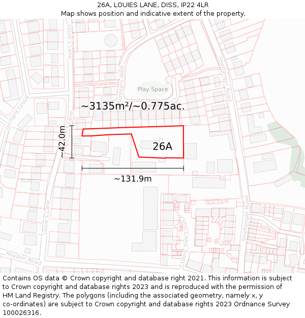 26A, LOUIES LANE, DISS, IP22 4LR: Plot and title map